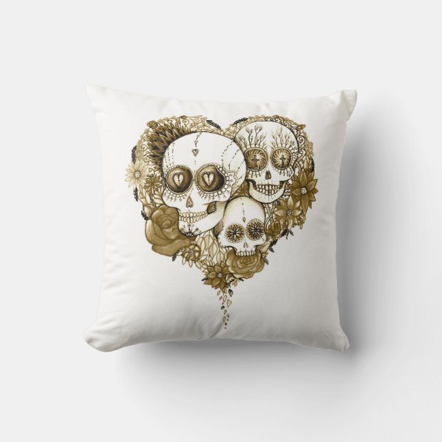 sugar skull day of the dead tattoo art cushion (Front)