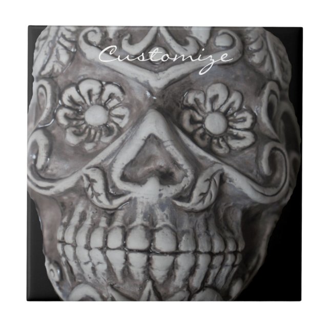 Sugar Skull Day of the Dead Thunder_Cove Ceramic Tile (Front)