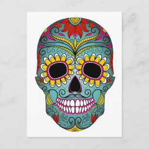 Sugar Skull Day of the Dead with floral ornaments Postcard