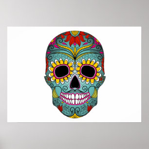 Sugar Skull Day of the Dead with floral ornaments Poster