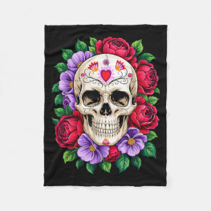Sugar Skull - Day Of The Government Agencyd Flower Fleece Blanket
