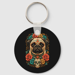Sugar Skull Day Of The Government Agencyd Pug Key Ring