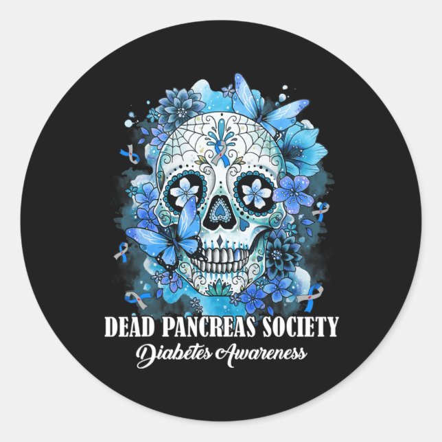 Sugar Skull Dead Pancreas Society Diabetes Awarene Classic Round Sticker (Front)