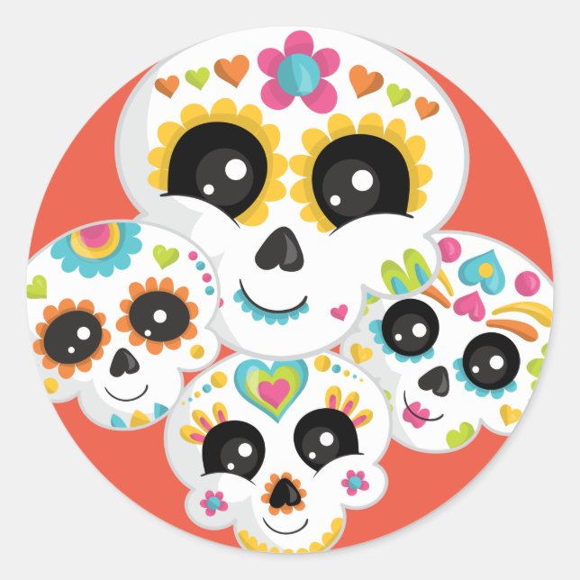 Sugar Skull Dia de La Muerte Halloween Birthday Cl Classic Round Sticker (Front)