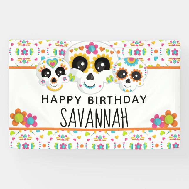 Sugar Skull Dia de La Muerte Halloween Birthday In Banner (Horizontal)