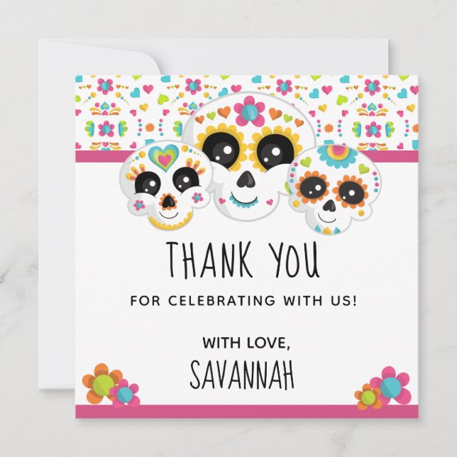 Sugar Skull Dia de La Muerte Halloween Birthday In Thank You Card (Front)