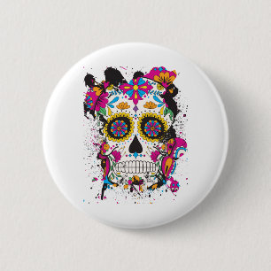 Sugar skull dia de los muertos 6 cm round badge