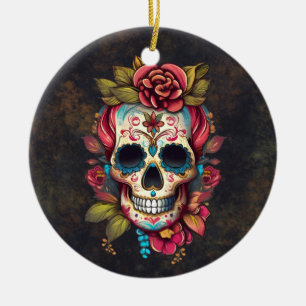 Sugar Skull Dia de los Muertos Ceramic Ornament