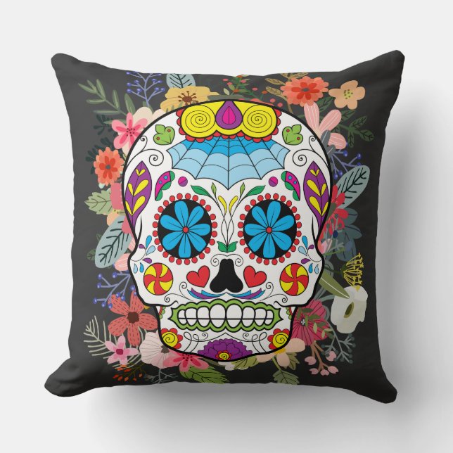 Sugar Skull Dia De Los Muertos Day of the Dead Cushion (Front)