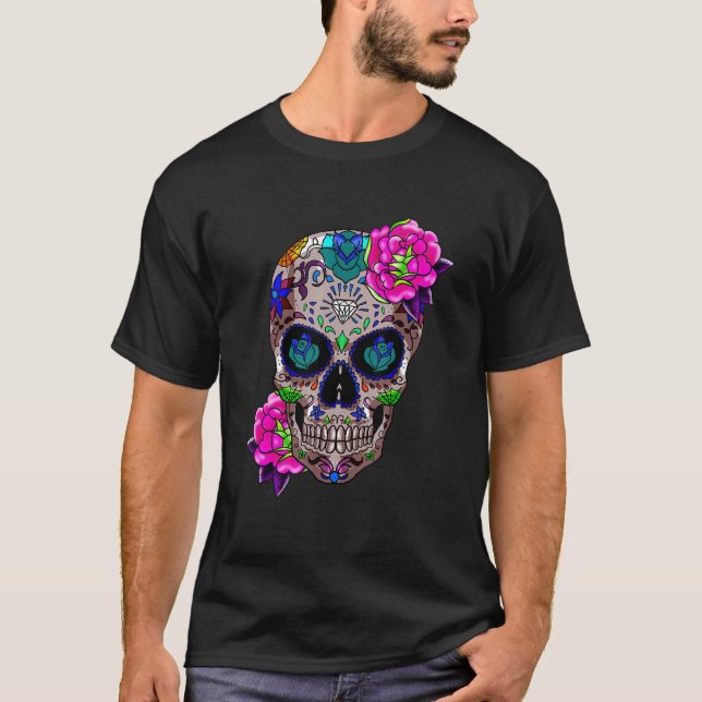 Sugar Skull Dia De Los Muertos Day of the Dead Hal T-Shirt (Front)