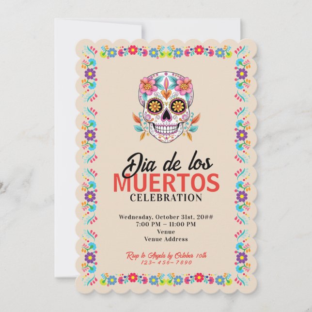 Sugar Skull Dia de los Muertos Day of the Dead Invitation (Front)