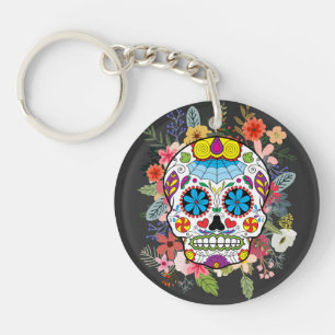 Sugar Skull Dia De Los Muertos Day of the Dead Key Ring