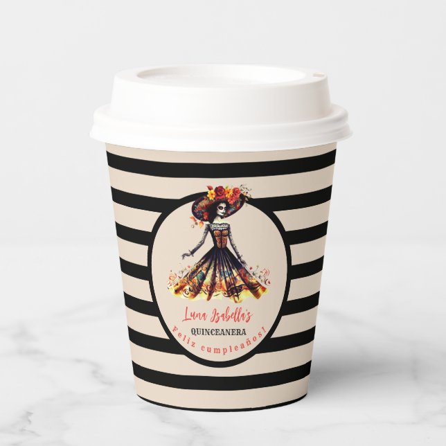 Sugar Skull Dia de los Muertos Day of the Dead Paper Cups (Front)