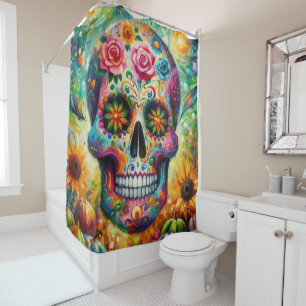 Sugar Skull Dia De Los Muertos Day of the Dead Shower Curtain