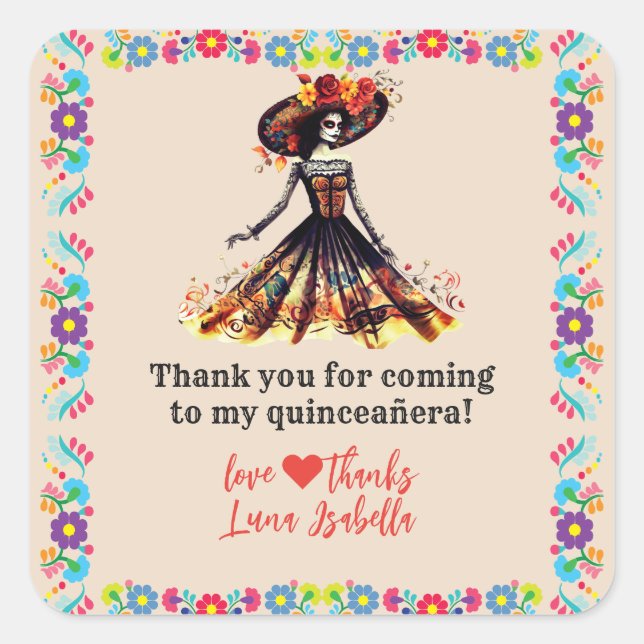 Sugar Skull Dia de los Muertos Day of the Dead Square Sticker (Front)