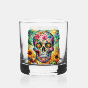 Sugar Skull Dia De Los Muertos Day of the Dead Whiskey Glass
