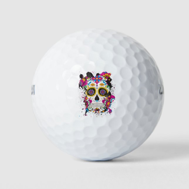 Sugar skull dia de los muertos golf balls (Front)