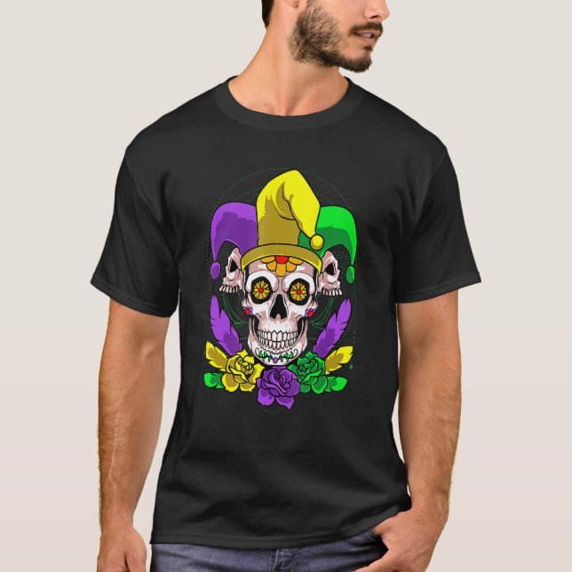 Sugar Skull Dia De Los Muertos Jester Mardi Gras P T-Shirt (Front)
