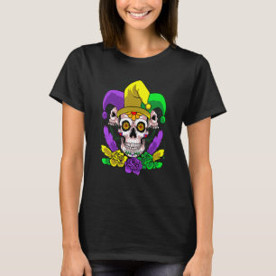 Sugar Skull Dia De Los Muertos Jester Mardi Gras P T-Shirt