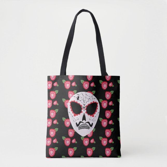 Sugar Skull Dia De Los Muertos Roses Tote Bag (Front)