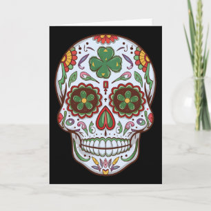 Sugar Skull Dia De Los Muertos Shamrock Saint Patr Card