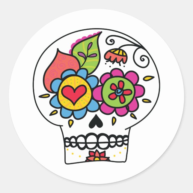 Sugar Skull, Dia de Los Muertos Stickers, white Classic Round Sticker (Front)