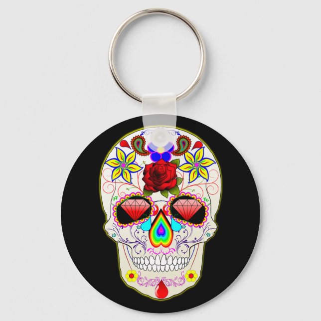 Sugar Skull Diamond Eyes Button Keychain (Front)