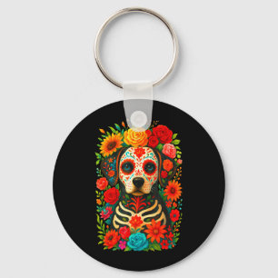 Sugar Skull Dog Dia De Muertos Halloween Day Of Key Ring