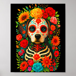 Sugar Skull Dog Dia De Muertos Halloween Day Of Poster
