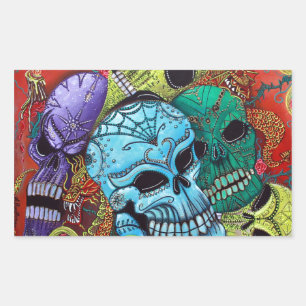 Sugar Skull Dragon Art Rectangular Sticker