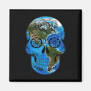 Sugar Skull Earth Day - Day Of The Dead Earth Magnet