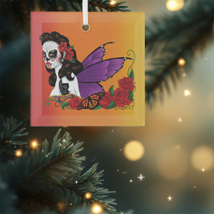 Sugar Skull Fairy Sunset Glass Tree Decoration