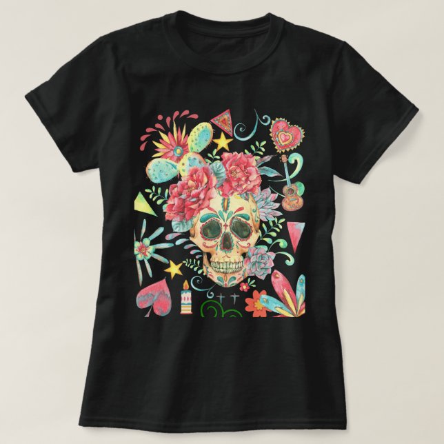 Sugar Skull Fiesta of Colours T-Shirt (Design Front)