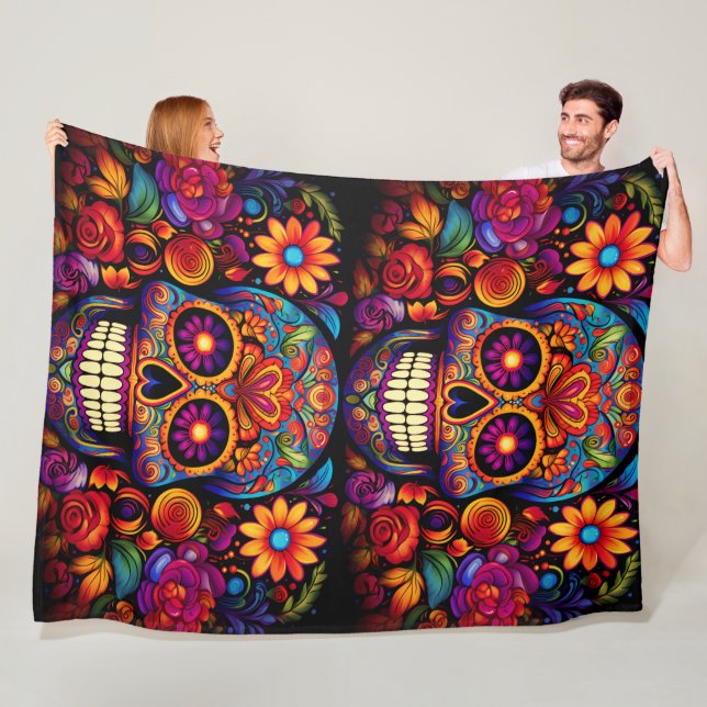 Sugar skull fleece blanket (In Situ)