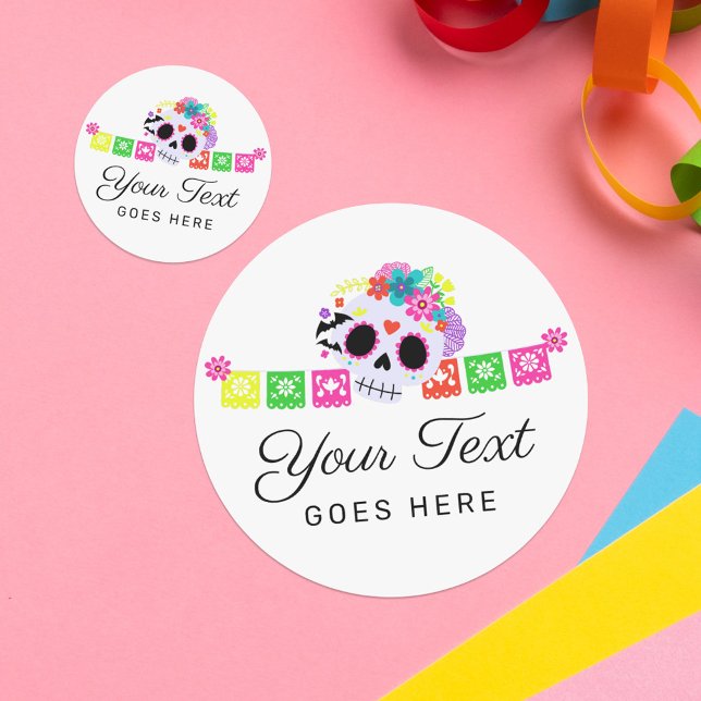 Sugar Skull Floral Calavera Papel Picado Boutique Classic Round Sticker (Creator Uploaded)