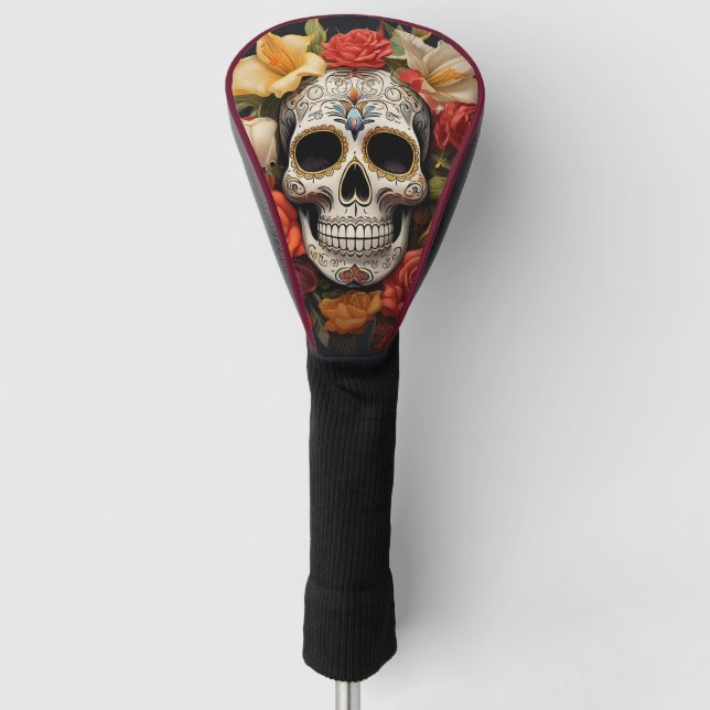 Sugar Skull Floral Golf Head Cover (Front)