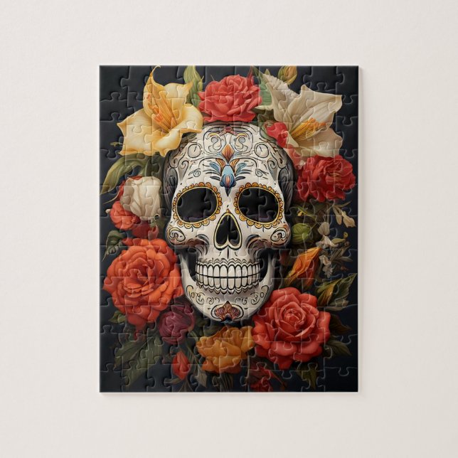 Sugar Skull Floral Puzzle (Vertical)