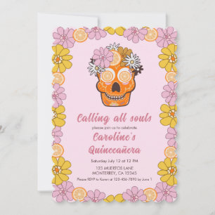 Sugar Skull Floral Quinceanera  Invitation