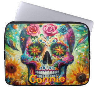 Sugar Skull Floral Roses Sunflower Personalised Laptop Sleeve