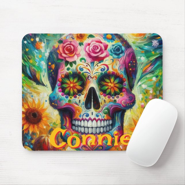 Sugar Skull Floral Roses Sunflower Personalised Mouse Pad (With Mouse)