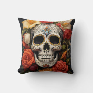 Sugar Skull Floral Throw Pillow