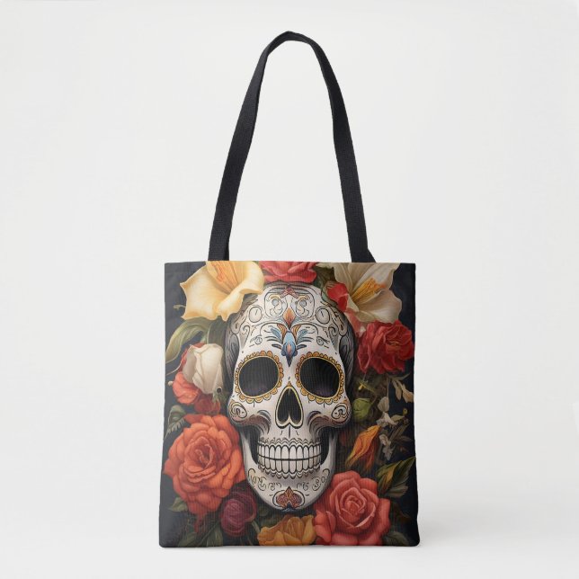 Sugar Skull Floral Tote Bag (Front)