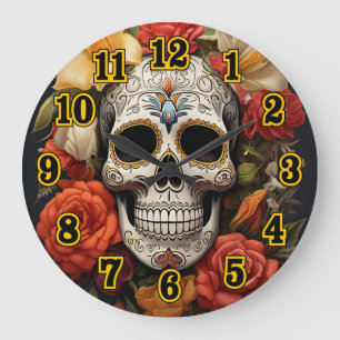 Sugar Skull Floral Wall Clock