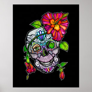 SUGAR SKULL & FLOWER 16"X20" POSTER