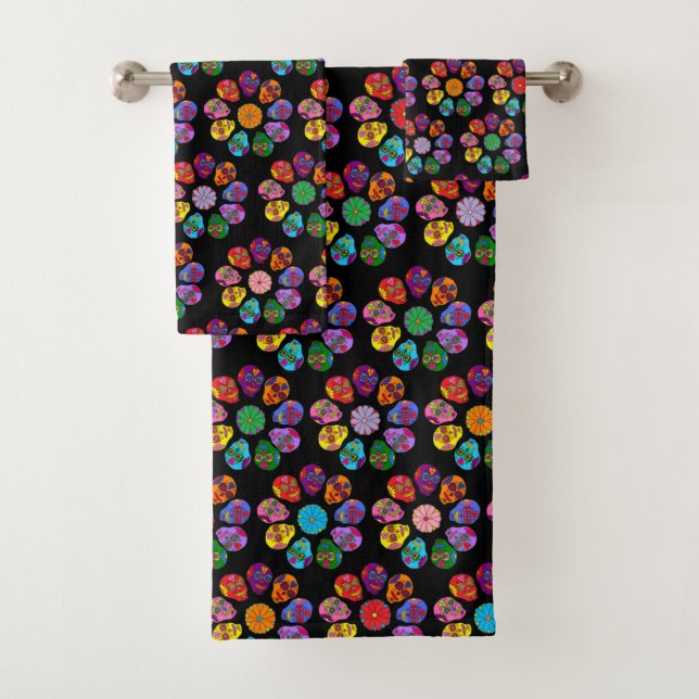 Sugar Skull Flower Bath Towel Set (Insitu)