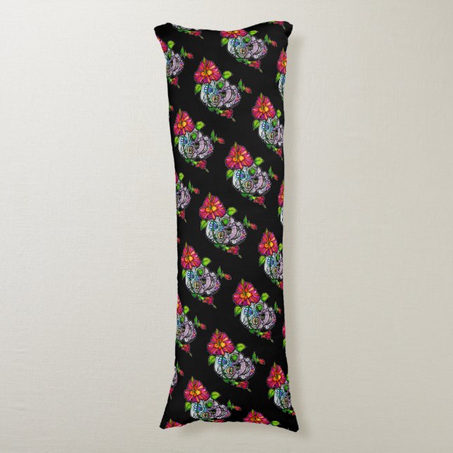 SUGAR SKULL & FLOWER BODY CUSHION (Front Vertical)