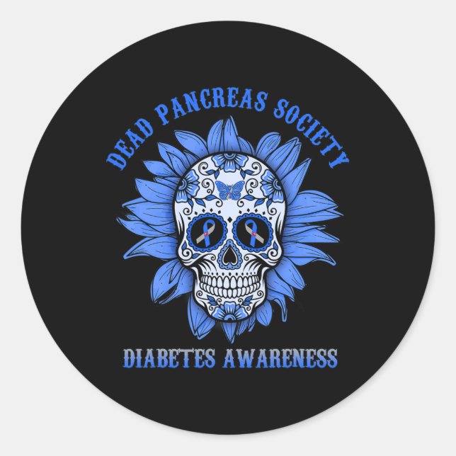 Sugar Skull Flower Dead Pancreas Society Diabetes  Classic Round Sticker (Front)
