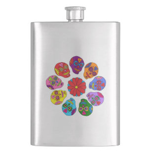 Sugar Skull Flower Hip Flask