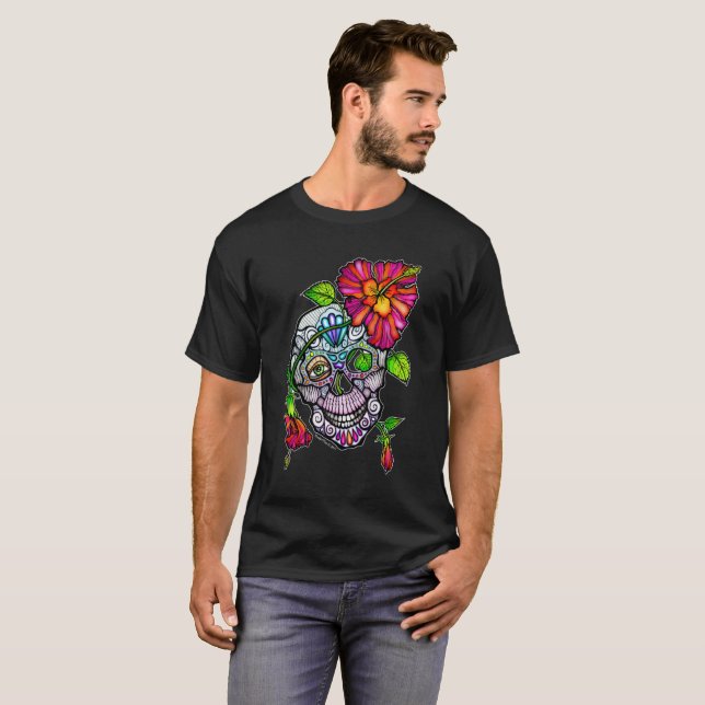 SUGAR SKULL & FLOWER T-Shirt (Front Full)