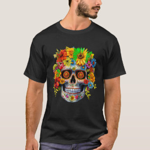 Sugar Skull Flowers Day Of The Dead Dia Muertos Gi T-Shirt
